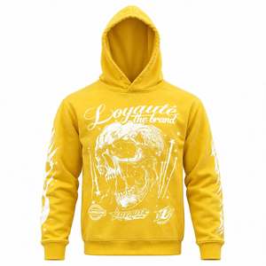 Sweat à capuche surdimensionné en molleton jaune épais personnalisé avec imprimé crâne, style streetwear, impression en relief, logo personnalisé pour homme - Product Image 1