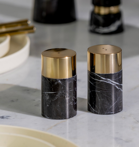 Ensemble de salières et poivrières de luxe modernes en marbre noir et or, élégant distributeur de sel et de poivre cylindrique pour table, décoration de cuisine - Product Image 1