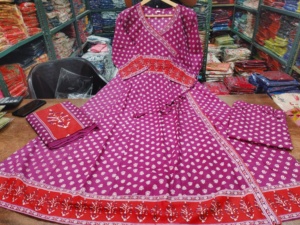 Traje Salwar Kameez Anarkali de Algodón para Mujer, Estampado Ajrakh, Estilo Tradicional, Largo hasta el Tobillo, Corte Regular, Estilo Casual de India y Pakistán - Product Image 4