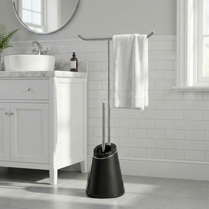 Support de porte-papier hygiénique en rouleau de papier blanc ABS moderne avec brosse Rangement ménager pour salles de bain Fabriqué à Taiwan - Product Image 1