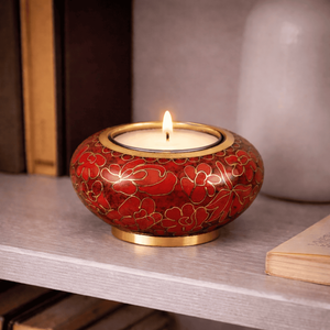 Porte-bougie doré à motifs floraux avec bougie chauffe-plat, accent décoratif pour la maison, urne funéraire ronde pour cendres humaines avec sac gratuit - Product Image 5