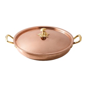 Hammered Finish <b>Copper</b> Cooking Casserole with Decorative Lid and Brass Handles Premium Serving Pot for Kitchen Dining <b>Table</b> Use - Product Image 2