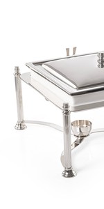 Recipiente de lujo rectangular de acero inoxidable para calentar comida tipo buffet con bandeja metálica blanca para hoteles, bodas y catering. - Product Image 4