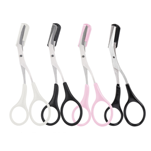 Wholesale Stainless Steel Straight Blade Blunt-Sharp Tip <b>Left</b>-<b>Handed</b> Plastic Handle Beauty Trim Eyebrow <b>Scissors</b> Comb - Product Image 1