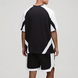 New Style <b>Men</b> Contrast Panel Summer Set <b>Black</b> White Breathable 100% Cotton T-Shirt <b>Shorts</b> Two-Piece Casual Streetwear Athletic - Product Image 2