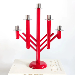 Porte-bougie ovale en bois rouge décoratif fait à la main, support de bougie de luxe pour événements, décoration élégante et contemporaine pour table à manger - Product Image 3