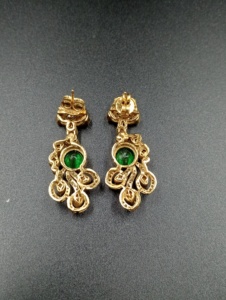 Pendientes con diseño de flor con doblet verde en plata 925 para novias, joyería artesanal con piedra polki para mujer. - Product Image 5