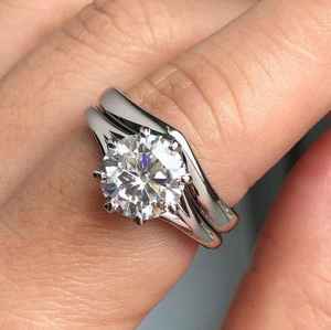 Anillo Solitario Moderno Apilable con Doble Banda en Chevron y Diamante Cultivado en Laboratorio de Corte Redondo, Oro Blanco de 14K, Joyería Fina, Regalo para Cumpleaños - Product Image 6