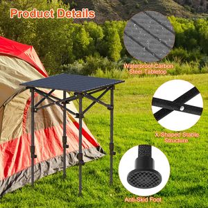 Portable Rustproof Carbon Steel Foldable Roll-Up Camping <b>Table</b> <b>Adjustable</b> Height for Picnic & Outdoor Camping - Product Image 3