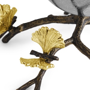 Jarrón de lujo Saleem International 2026 con diseño de granada, color plateado, de metal, con hoja de ginkgo marrón dorado - Product Image 5