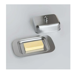 Caja de Mantequilla de Acero Inoxidable de Diseño Antiguo con Acabado Pulido Brillante, Recipiente para Mantequilla con Tapa - Product Image 1