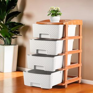 Organizador de almacenamiento de plástico de 4 niveles con cajones desmontables, estante moderno con cajones, caja de almacenamiento, organizador de almacenamiento, estante de almacenamiento - Product Image 5