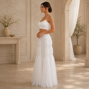 Luxury White Two Piece Tulle Maxi Dress for Women Spaghetti Strap Crop <b>Top</b> Puffy Skirt Elegant Party <b>Wedding</b> Beach Vacation - Product Image 3