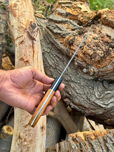 Couteau à filet en acier Damas fait main, manche en bois d'olivier, couteau professionnel pour la préparation du poisson et des fruits de mer, OEM disponible, garantie 3 ans - Product Image 4