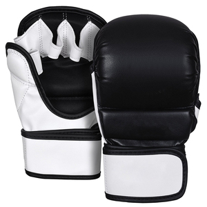 Custom Leather MMA Gloves with <b>Hook</b> and Loop Closure Silk Screen Printed Design Adult Use - Product Image 4