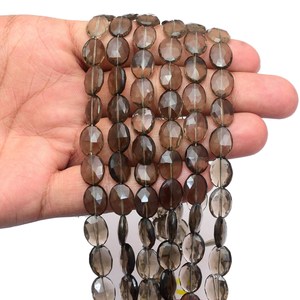 Cuentas ovaladas facetadas de cuarzo ahumado AAA+ de 9x12 mm, cuarzo ahumado natural, piedra preciosa semipreciosa, cuentas sueltas tipo briolette para la fabricación de joyas. - Product Image 4