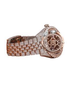 Montre de luxe pour homme en or rose, analogique, bleue, entièrement sertie de cristaux, bracelet en acier inoxydable, quartz, résistance à l'eau 10 bars, personnalisable - Product Image 2