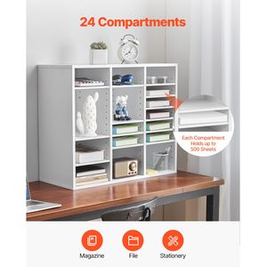 Organizzatore da Scrivania in Legno con 24 Scomparti, Cassettiera in MDF con Ripiani Regolabili per Ufficio - Product Image 4