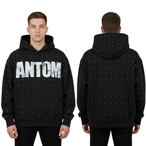Sweat à capuche personnalisé pour homme, épais, avec strass, style streetwear, imprimé graphique oversize, noir, effet vieilli, livraison directe - Product Image 2