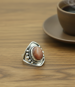 Bague en pierre de soleil naturelle, argent sterling 925, plaqué or rose et or jaune, bijoux faits main, style vintage, bague bohème pour elle - Product Image 5