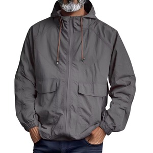<b>Men's</b> Black Hooded Windproof <b>Jacket</b> With Zipper Closure And Pockets <b>Casual</b> Autumn Wear Polyester Premium Material Custom Logo - Product Image 2