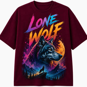 เสื้อยืดสีดำพิมพ์ลายหมาป่าเดียวดายสำหรับผู้ชาย แขนสั้น คอกลม ทรงปกติ สวมใส่สบาย ผ้าฝ้ายเจอร์ซีย์ 100% ระบายอากาศได้ดี - Product Image 1