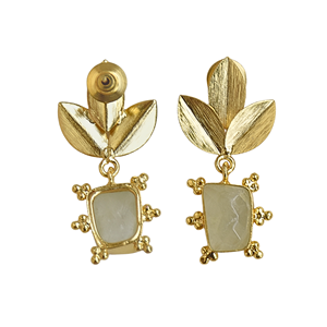 Pendientes de Hoja de Latón Chapado en Oro de 18K Hechos a Mano con Piedra Prehnita, Joyería Clásica de Moda para Mujer para Aniversario - Product Image 5
