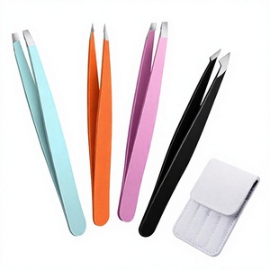 Ensemble de 4 pinces à épiler en acier inoxydable à pointe fine, durables, style moderne, pour l'épilation, rose, orange, noir, menthe, personnalisable - Product Image 4
