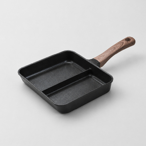 Copan Simultaneous Cooking Non-Stick Metal Skillet 28cm Diameter Induction Cooker Compatible Square Dual Section Wood <b>Handle</b> 1L - Product Image 1