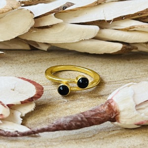 Modern Unique 18k Gold Plated Black Onyx <b>Ring</b> Minimal Brass <b>Dainty</b> <b>Ring</b> Double Stone Vintage <b>Ring</b> Wholesale <b>Ring</b> For Women - Product Image 1