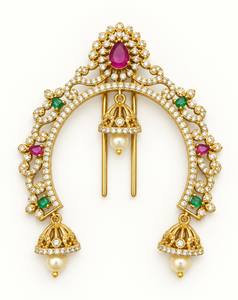 Pince à cheveux traditionnelle de style temple, broche pour chignon avec pendentifs Jhumka, coiffe de mariée indienne, accessoire de cheveux ethnique, vente en gros - Product Image 1