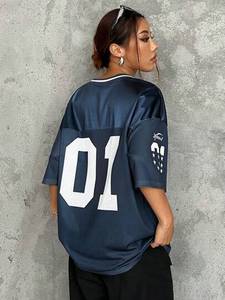 Jersey de Fútbol Americano para Mujer, Estilo Streetwear, Talla Grande, Malla Transpirable, Cuello en V, Color Azul Marino, Fabricación OEM al por Mayor - Product Image 5