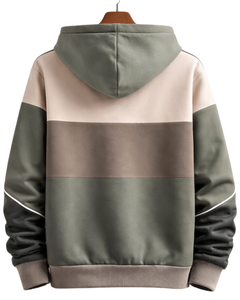 Sudadera con capucha para hombre en bloques de color verde salvia y beige, de algodón y forro polar, estilo casual, fabricante personalizado, proveedor mayorista de ropa. - Product Image 2