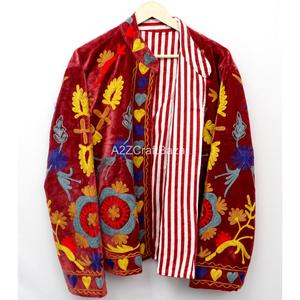 Velvet Embroidered Floral Jacket Mandarin Collar Full Sleeve Prairie Chic Autumn <b>Women's</b> <b>Coat</b> Hand Embroidery Design - Product Image 3