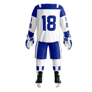 Uniforme de Hockey sobre Hielo Unisex 2026, Blanco con Rayas Azules, Manga Larga, Cuello en V, Transpirable, Absorbe la Humedad, Impresión por Transferencia de Calor, 100% - Product Image 4