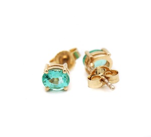 Wholesale 14k Yellow Gold Natural Oval Emerald Four Prong <b>Stud</b> Earrings Memoria Jewels - Product Image 4
