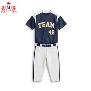 Ensemble uniforme de baseball pour homme, maillot bleu marine avec bordure blanche et pantalon blanc, matière polyester respirante pour adultes - Product Image 5