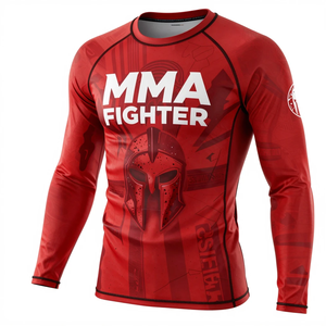 Camiseta Deportiva de Secado Rápido para Hombre, Rashguard de Manga Larga con Estampado por Sublimación Rojo, Rashguard para Luchadores de MMA - Product Image 3