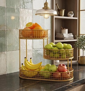3 In One Metal Black Fruit Basket Stylish Multi Layer Storage Rack For Fruits <b>Vegetables</b> Kitchen Organizer Modern Home Use <b>Stand</b> - Product Image 2