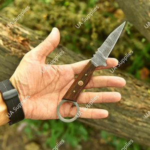 Cuchillo utilitario de hoja fija de 8 pulgadas de acero de Damasco hecho a mano con orificio para el dedo, mango ergonómico de palisandro, funda de cuero y madera, cuchillos EDC OEM - Product Image 6