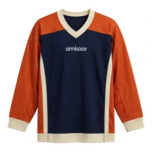 เสื้อฮอกกี้น้ำแข็ง Amkoor คอวี แขนยาว ลายบล็อกสี พิมพ์ลายด้วยความร้อน โพลีเอสเตอร์ ระบายความชื้น สำหรับผู้ใหญ่ ใส่ได้ทั้งชายและหญิง สำหรับเล่นกีฬา - Product Image 3