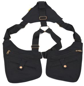 Sac à bandoulière tactique FAZMAX en cuir véritable noir, unisexe, avec doublure en cuir véritable, fermeture éclair, sangle détachable - Product Image 2