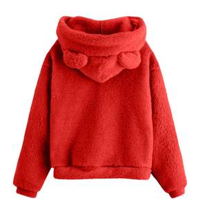 2026 Sweat à capuche pour femme en polaire Teddy, couleur unie, imprimé personnalisé, coupe oversize, avec oreilles d'ours mignonnes - Product Image 2