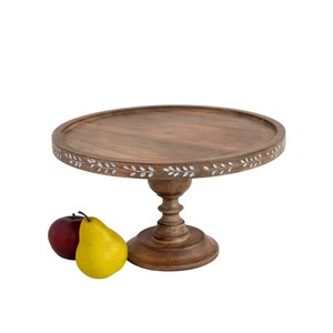 Handcrafted Wooden <b>Cake</b> Stand with Hand-Carved Floral Border Premium Acacia Wood Pedestal for <b>Weddings</b> Birthdays - Product Image 1