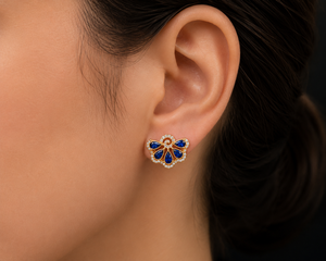 Gold Plated Blue Zircon Flower <b>Fine</b> <b>Stud</b> <b>Earrings</b> Diamond Accent Ear Jewelry for Women Party Gift - Product Image 1