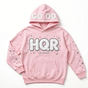 Sweat-shirt à capuche en polaire rose HQR Apparel, coupe ample, pour logo, unisexe, vêtements décontractés d'hiver, 100% coton respirant - Product Image 1