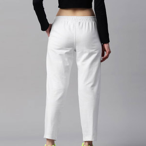 Women's <b>White</b> Terry Ankle-Length <b>Jogger</b> Pants Mid Waist Elastic Closure Regular Fit Solid Color Casual Spring Wear - Product Image 4