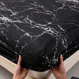 Sábana Plana Moderna con Estampado de Mármol Negro, Ajustable con Elástico, de Poliéster, para Hogar, Adultos, Uso en Todas las Estaciones - Product Image 3
