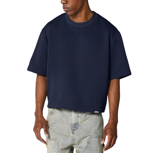 Camiseta de Manga Corta Azul Marino Extra Grande para Hombre, Cuello Redondo, Informal, de Punto Jersey, Algodón, Diseño Liso, Corte Regular - Product Image 1