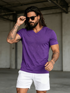 Men's Solid for V-Neck Short Sleeve T-Shirt Regular Fit Cotton Jersey Breathable Casual Wear Sporty Made in Bangladesh - Product Image 3